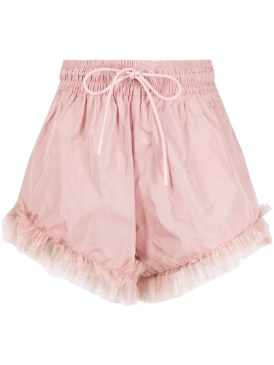 Red Valentino Ruffled Point D'esprit Tulle-trimmed Taffeta Shorts In Nude And Neutrals
