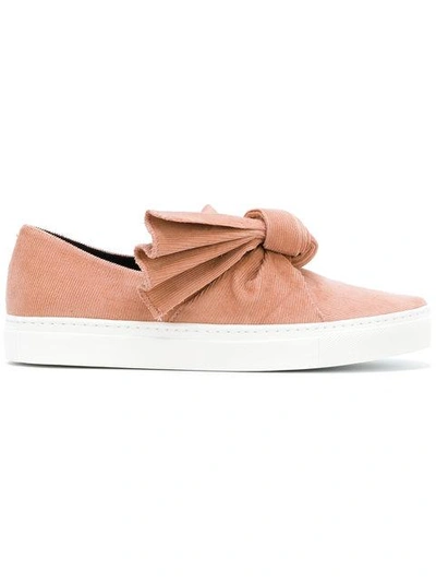 Cedric Charlier Pink Corduroy Bow Slip-on Sneakers