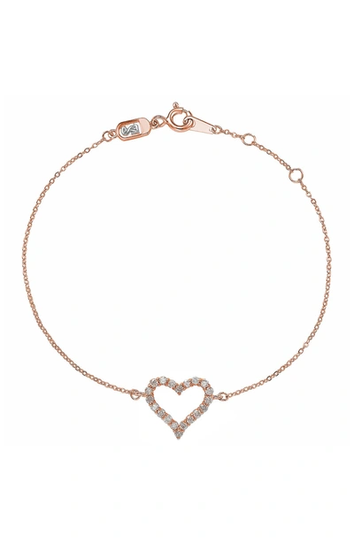 Suzy Levian 14k Rose Gold Diamond Heart Bracelet