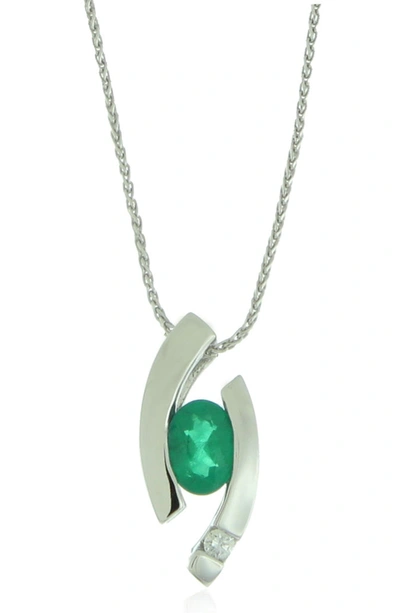 Suzy Levian Emerald & Diamond Pendant Necklace In Green