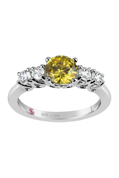 Suzy Levian Cz Stone Ring In Yellow