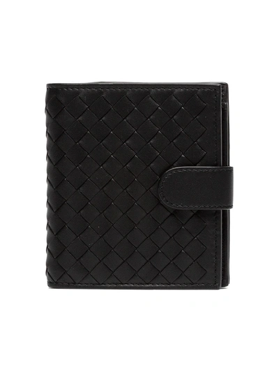 Bottega Veneta Black Intrecciato Leather Wallet In White