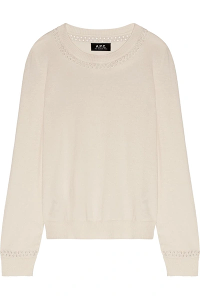 Apc Pull Flynn Embroidered Cotton And Cashmere-blend Sweater