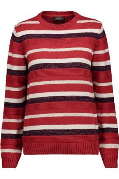 Apc Woman Harper Metallic Striped Cotton-blend Sweater Brick