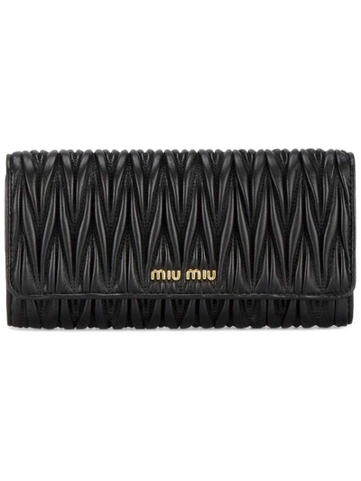 Miu Miu Miumiu Matelassé Leather Wallet In Nerio