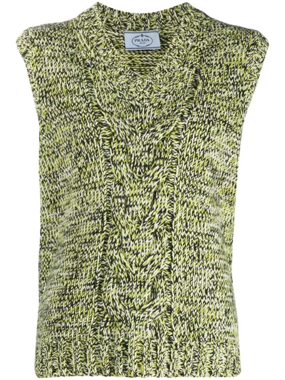 Prada Cable Knit Sweater Vest In Nero+fuoco