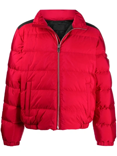 Prada Funnel Neck Puffer Jacket In Fuoco