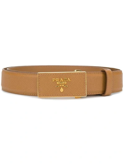 Prada Logo Plaque Saffiano Belt In Nero