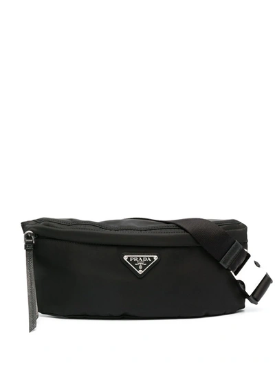 Prada Triangle Patch Belt Bag In Bianco+nube