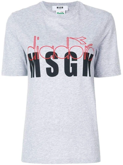 Msgm X Diadora Slogan Print T-shirt In Grey