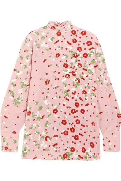 Valentino Open-back Floral-print Silk Crepe De Chine Blouse In Pink
