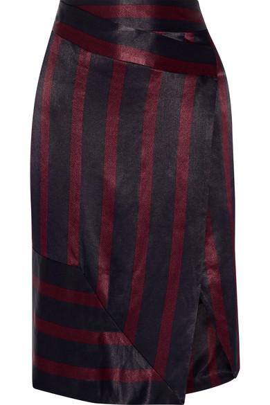 By Malene Birger Jamuli Wrap-effect Striped Washed-satin Midi Skirt In ...