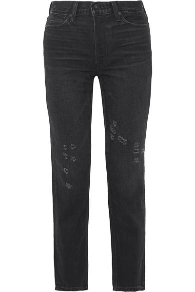 Vince Distressed High-rise Straight-leg Jeans In Black