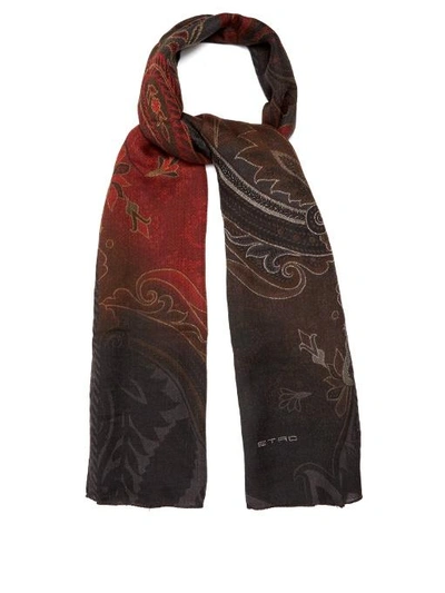 Etro Paisley-jacquard Wool And Silk-blend Scarf In Brown Multi