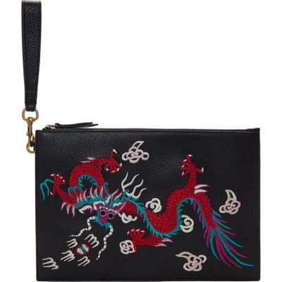 Gucci Reve D'orient Embroidered Full-grain Leather Pouch In Black