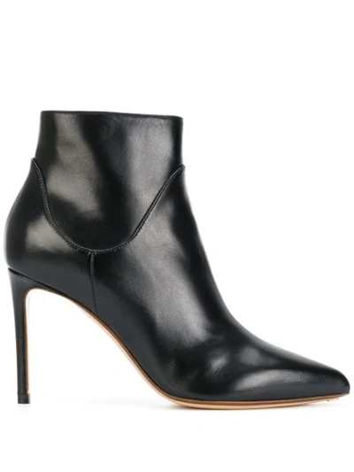 Francesco Russo Black Leather Heeled Ankle Boots