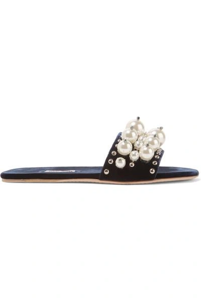 Miu Miu Embellished Velvet Slides