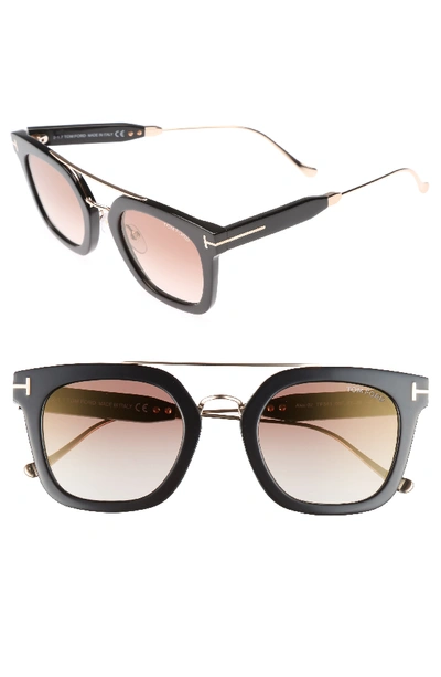Tom Ford Alex 51mm Sunglasses - Shiny Black / Gradient Brown