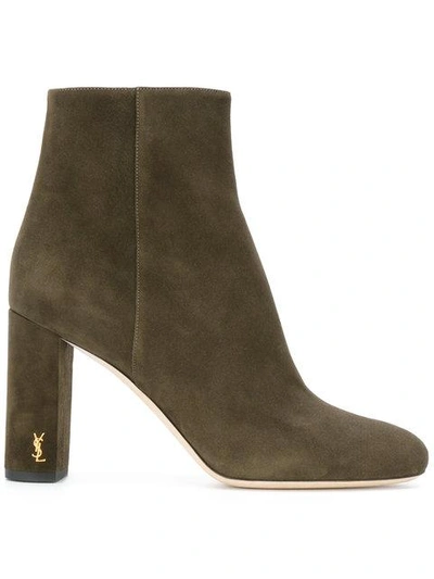 Saint Laurent Green Suede Loulou Zipped Boots