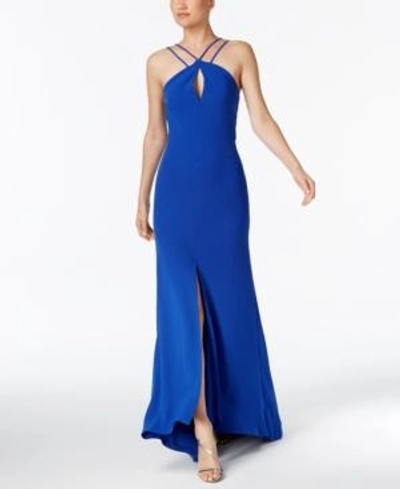 Calvin Klein Keyhole Halter Gown In Regatta Blue