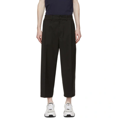 Versace Jeans Couture Black Wool Logo Ribbon Wide Trousers In E899 Black