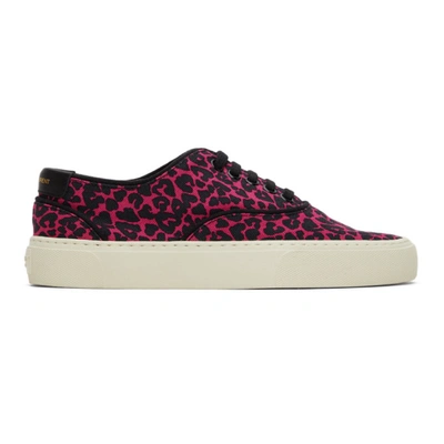 Saint Laurent Pink Leopard Venice Sneakers In 5565 Fuxia Black/bla