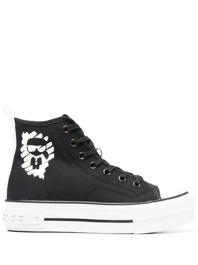 Karl Lagerfeld Platform Lace-up Hi-top Sneakers In Black