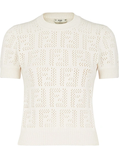 Fendi Open-knit Ff-logo Top In White