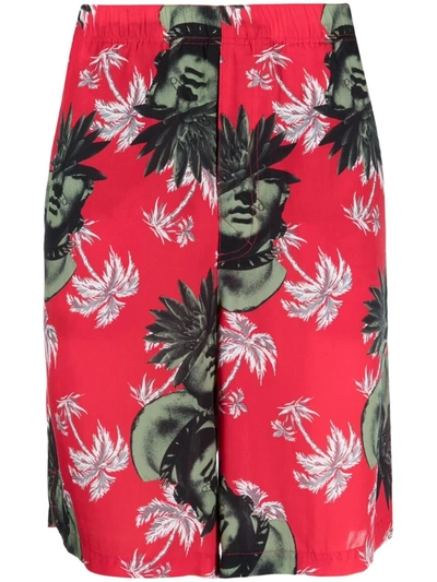 Undercover Mens Red Base Sculpture Graphic-print Crepe Shorts 38