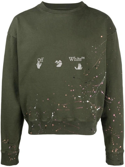 Off-white Paint-splatter Logo Sweatshirt In Green