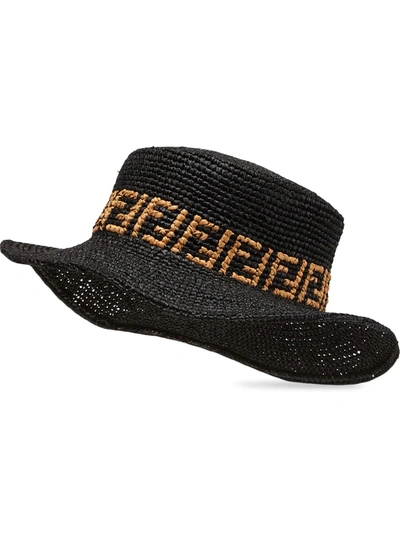 Fendi Ff Pattern Floppy Hat In Black