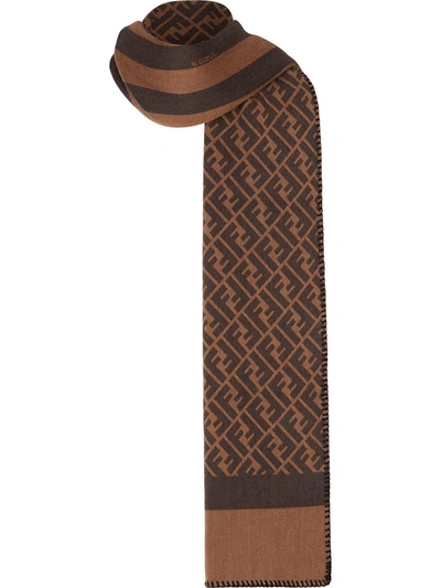 Fendi Ff 图案针织围巾 In Brown