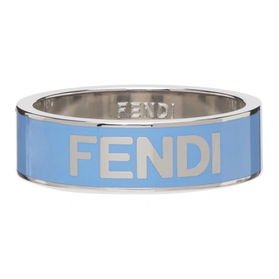 Fendi Logo Lettering Band Ring In Bleu Clair