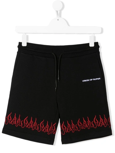 Vision Of Super Teen Embroidered Cotton Shorts In Black