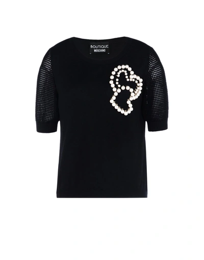 Moschino Boutique  Short Sleeve Sweater In Black