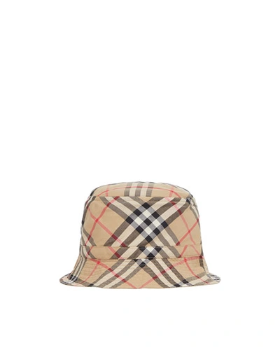 Burberry Kid's Vintage Check Twill Bucket Hat In Beige
