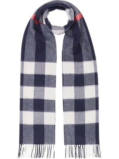 Burberry Mega Check Cashmere Scarf In Blue