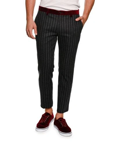 Dolce & Gabbana Velvet-trim Striped Pants In Medium Gray