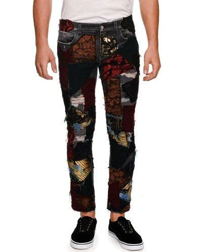 Dolce & Gabbana Brocade-patchwork Straight-leg Jeans In Black