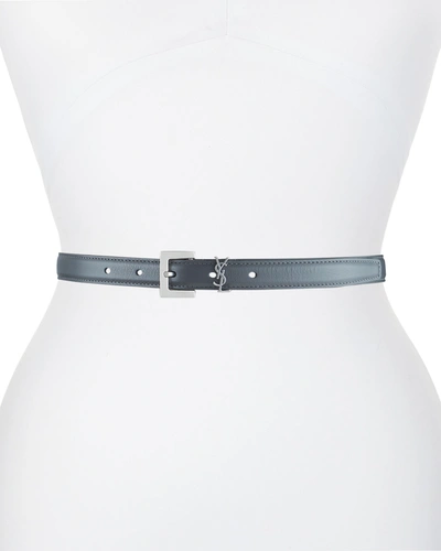 Saint Laurent Ysl Cintura Box Leather Belt In 1112 Storm