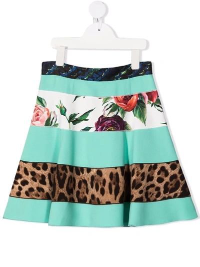 Dolce & Gabbana Kids' Mix-print Skirt In Green
