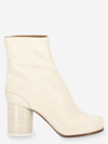 Maison Margiela Tabi High Heels Ankle Boots In Beige Leather In White