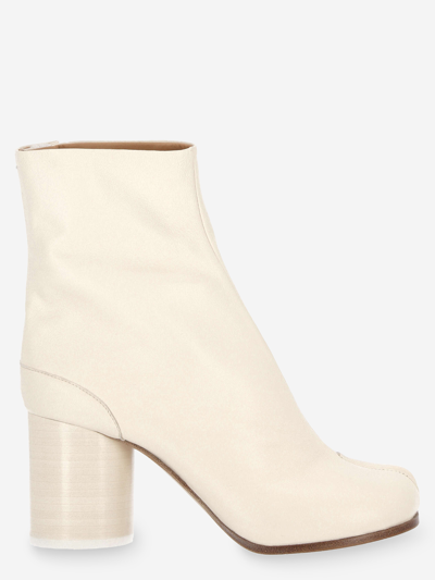 Maison Margiela Tabi High Heels Ankle Boots In Beige Leather In T1003