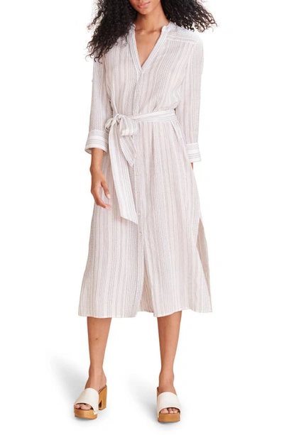 Veronica Beard Valima Belted Button-front Coverup Dress In Off White And Blu