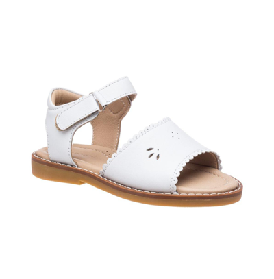 Elephantito Girls' Classic Leather Scalloped Sandal, Toddler/kids In White