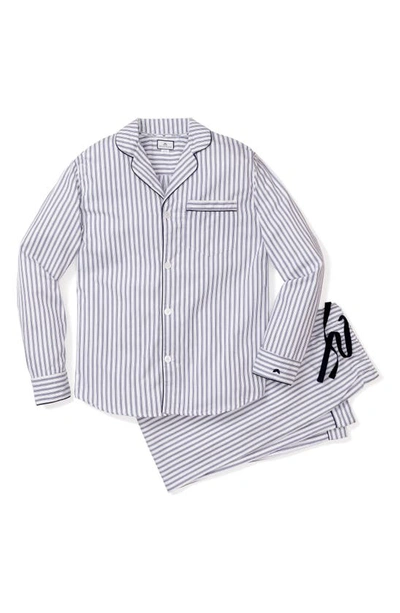 Petite Plume Men's French Ticking Twill Pajama Set, Navy/white
