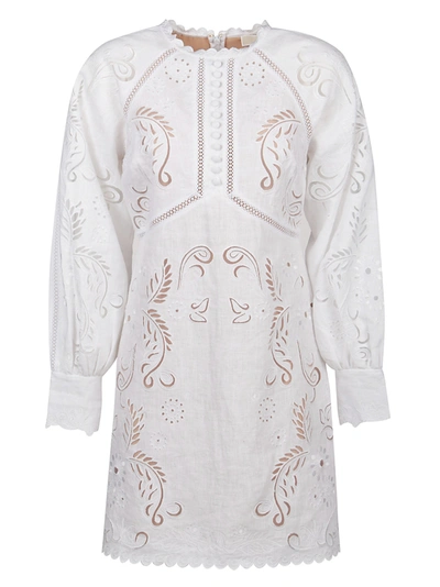 Michael Michael Kors Long-sleeve Embroidered Lace Mini Dress In