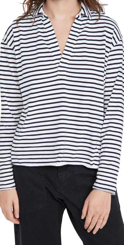 Frank & Eileen Heritage Jersey Popover Henley In Wht W/british Royal Navy Str