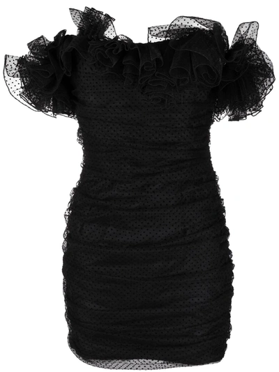 Alexandre Vauthier Polka-dot Tulle Bustier Dress W/ Ruffle Detail In Black