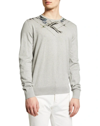 Corneliani Men's Crew Sweater With Paint Detail In Grey